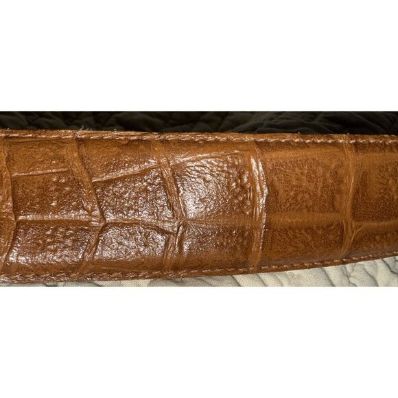 Genuine Leather Belt SZ Medium Italy Crocodile Brown‎ Gold  Statement Glam Rock - Picture 3 of 6